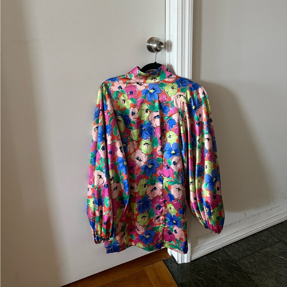 ROTATE Summer silky woven puff sleeve dress